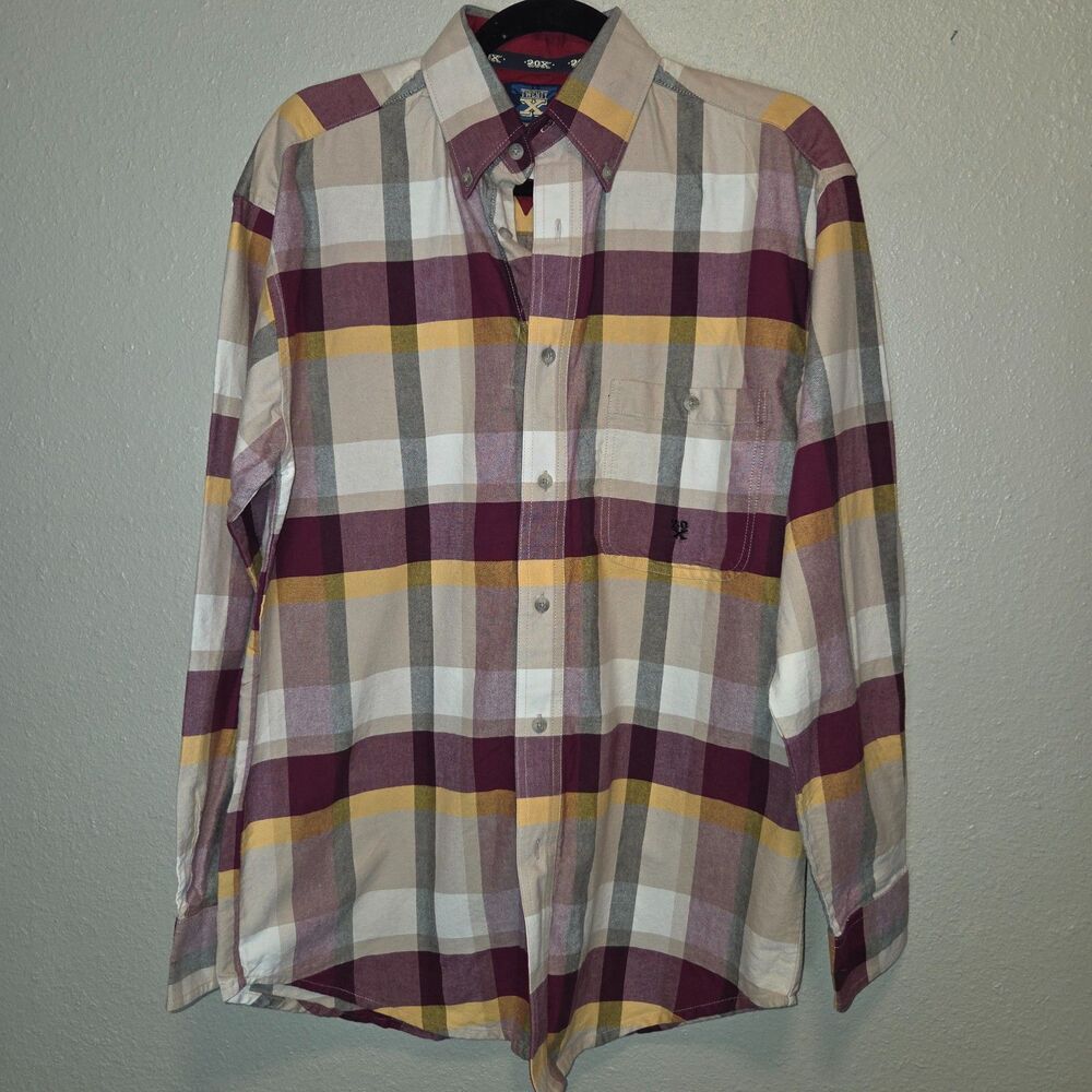 Wrangler 20X Plaid Western Shirt Small Mens/Unisex Burgundy Yellow Long Sleeve